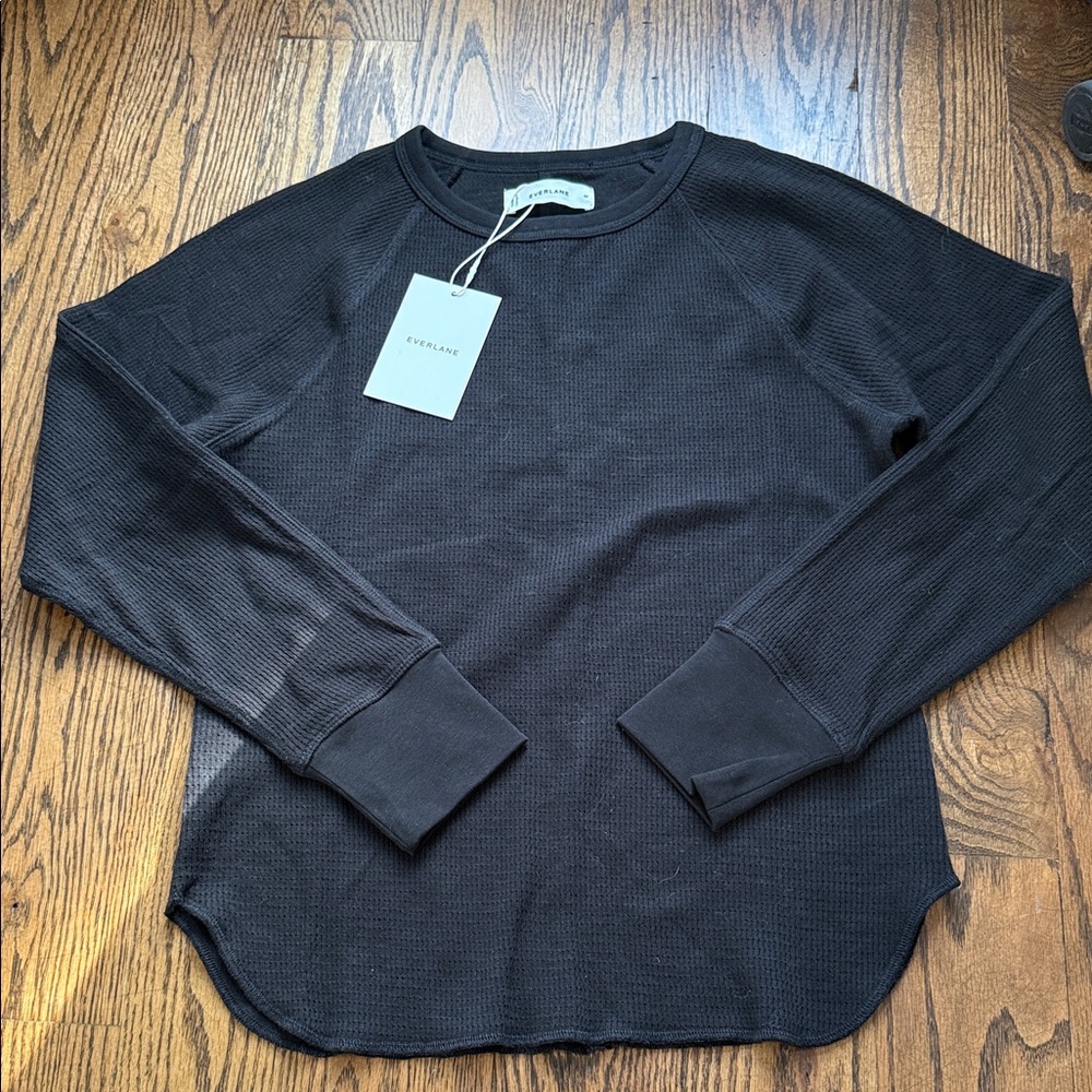 Everlane Women’s Black Waffle Crewneck Long-Sleeve Tee